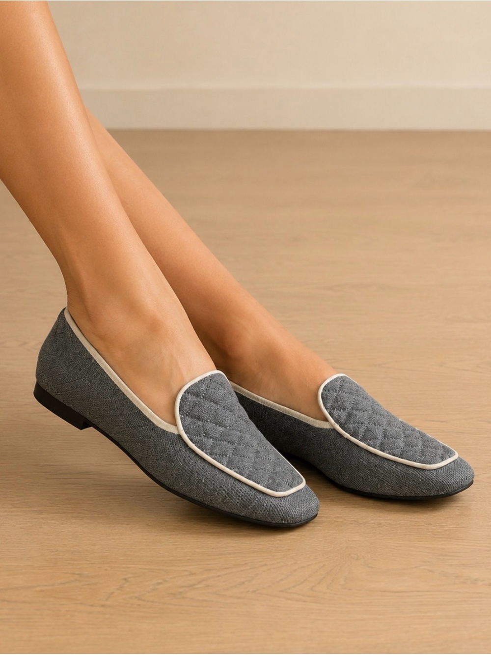 Vivaia Silvie Quilted Grey Women's Slip-On Loafers